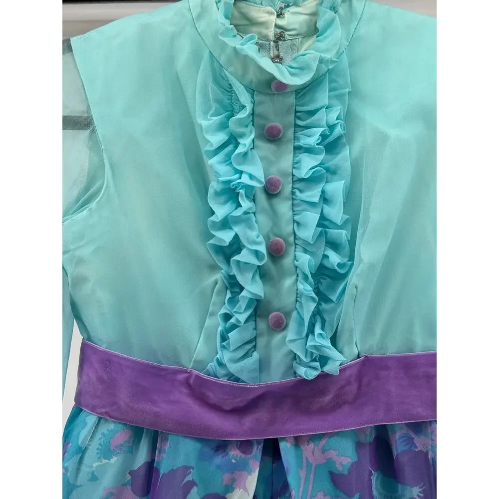 Vintage 70s Chiffon Wide Leg Jumpsuit Ruffle Neck Empire Waist Size 7 READ - Picture 3 of 16